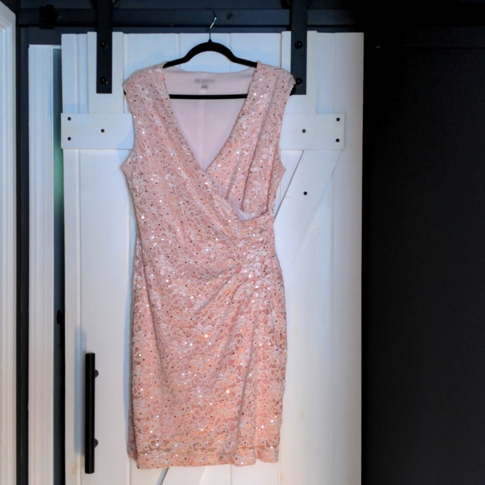 Dress Barn Light Pink Sequence Cocktail Dress Size 14 💃